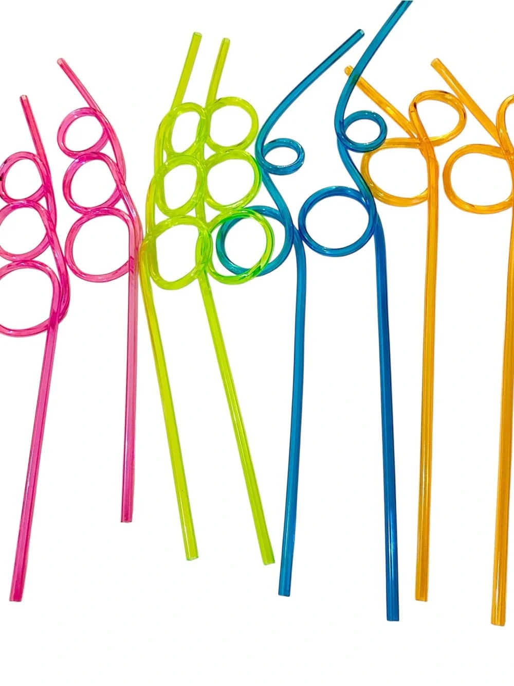 Assorted Bright Spiral Party Straws - Pink, Blue, Yellow, Orange, Green